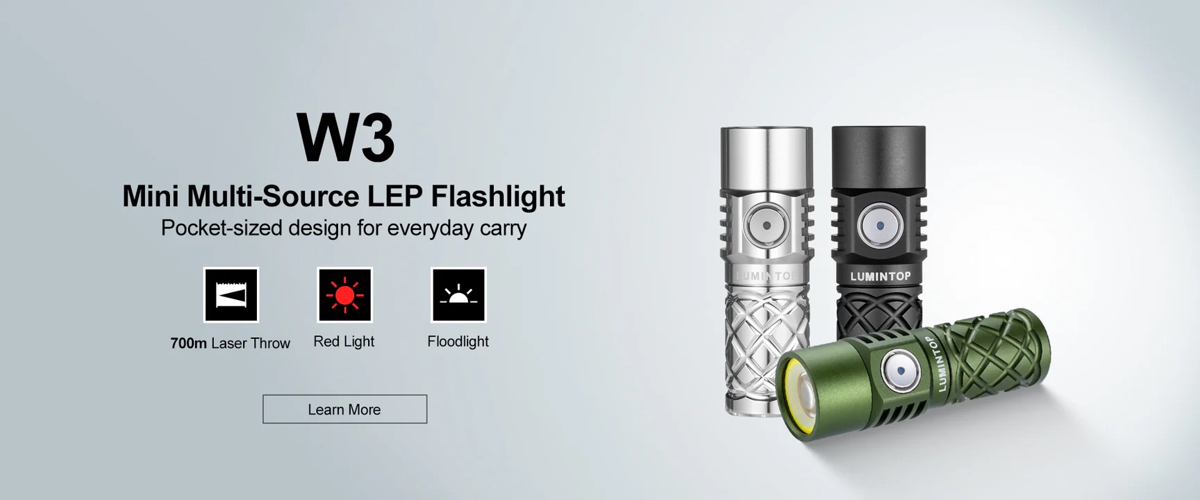 Lumintop W3 kombiniert COB Licht mit LEP Licht und rotes Licht
