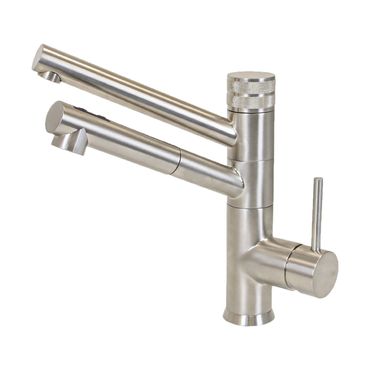 3-Wege-Wasserhahn mit ausziehbarer Brause CUCINA IDEALE, Nickel Satiniert / Edelstahl Look - Photo preview 1