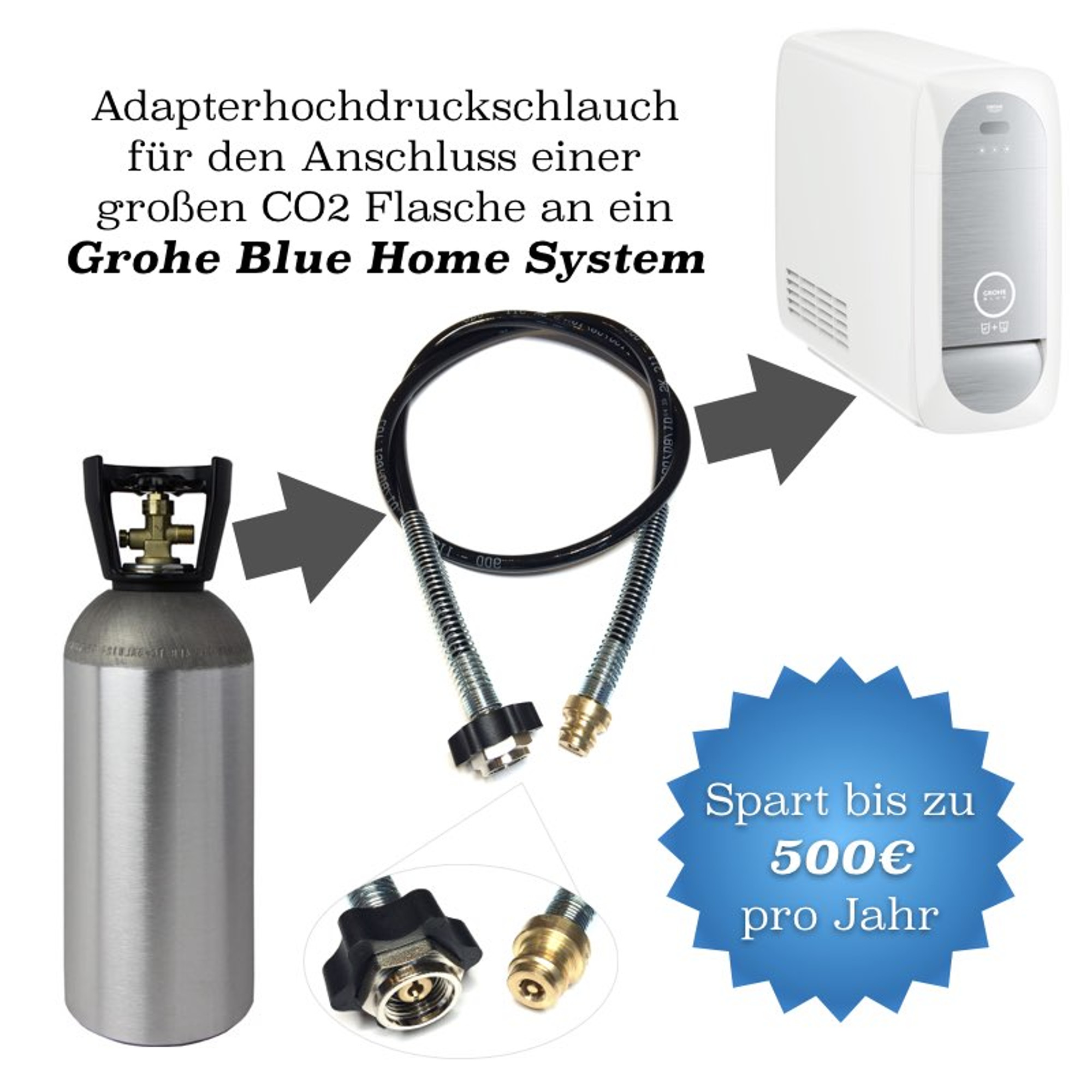 Adapter-Hochdruckschlauch für größere CO2 Flaschen geeignet für Wassersprudler Grohe Blue Home - Photo 0