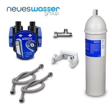 Untertisch-Wasserfilter: Brita Purity C 300 Quell ST Filter, Brita Filterkopf, Flexschlauch, Wandhalterung, Eckventil-Adapter. Ideal für Gastronomie!