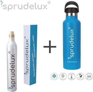 SPRUDELUX® Thermo-Trinkflasche BPA-frei Edelstahl 304 Keramik Flasche beschichtet inkl. CO2 Zylinder für SodaStream - Photo preview 0