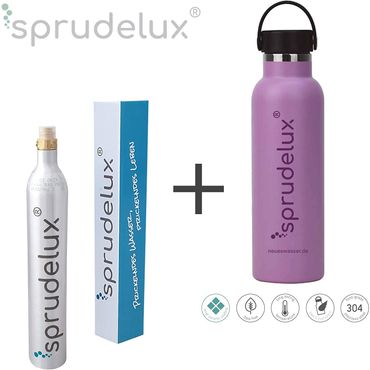 SPRUDELUX® Thermo-Trinkflasche BPA-frei Edelstahl 304 Keramik Flasche beschichtet inkl. CO2 Zylinder für SodaStream - Photo preview 0