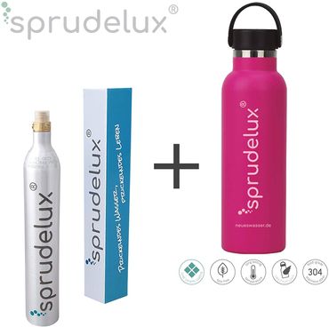 SPRUDELUX® Thermo-Trinkflasche BPA-frei Edelstahl 304 Keramik Flasche beschichtet inkl. CO2 Zylinder für SodaStream - Photo preview 0