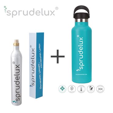 SPRUDELUX® Thermo-Trinkflasche BPA-frei Edelstahl 304 Keramik Flasche beschichtet inkl. CO2 Zylinder für SodaStream - Photo preview 0