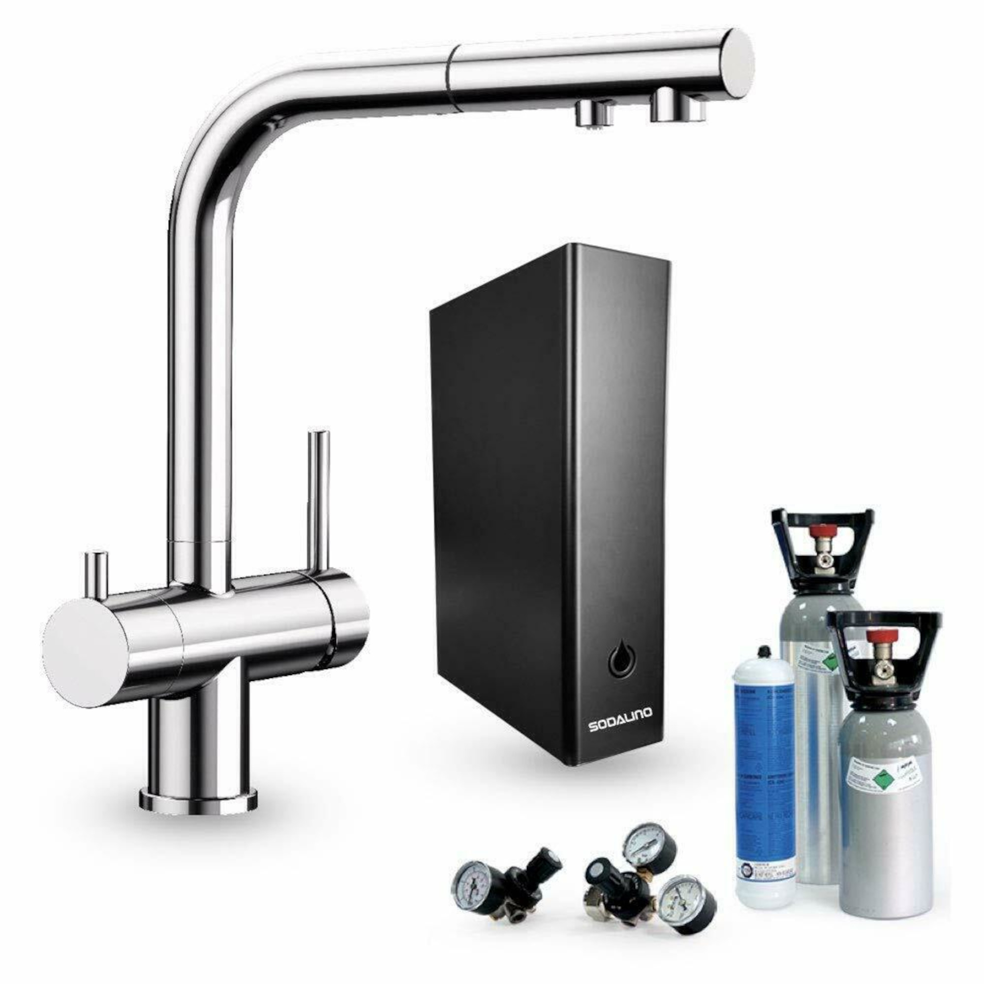 Untertisch-Wassersprudler SODALINO + Designer 3-Wege-Brause-Armatur Blanco Chrom - Photo 0