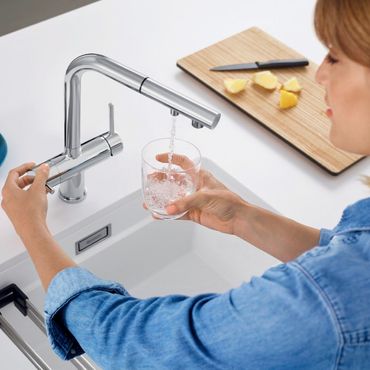 Untertisch-Wassersprudler SODALINO + Designer 3-Wege-Brause-Armatur Blanco Chrom - Photo preview 4