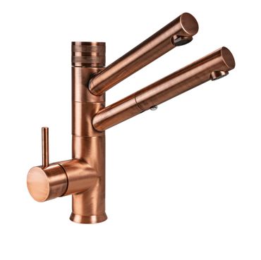 3-Wege-Wasserhahn mit ausziehbarer Brause CUCINA IDEALE, Kupferoptik gebürstet - Photo preview 3