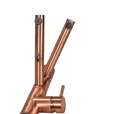3-Wege-Wasserhahn mit ausziehbarer Brause CUCINA IDEALE, Kupferoptik gebürstet - Photo preview 1