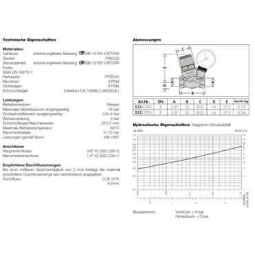 CALEFFI Mikro-Schrägsitzdruckminderer ohne Manometer 3/8