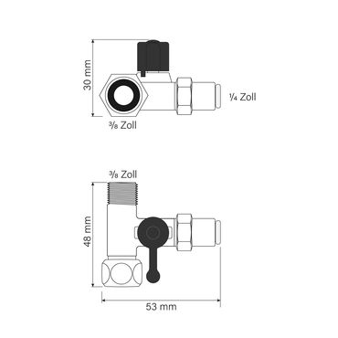 Absperrhahn Absperrventil Adapter T-Stück 3/8 AG x 1/4 QC x 3/8 ÜM zum Anschluss von Wasserfilter - Photo preview 1