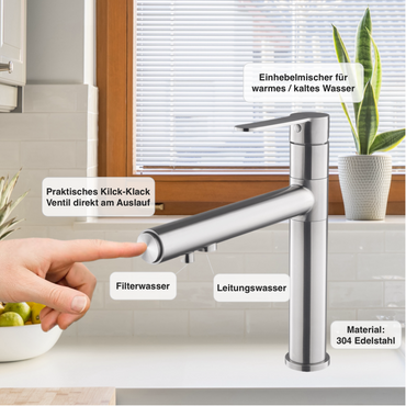PURIUS INOX 3 Wege Wasserhahn aus Edelstahl | 360° drehbare Küchenarmatur aus massiven 304 Edelstahl - Photo preview 2