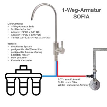 Ein-Weg-Wasserhahn SOFIA geeignet für AMWAY eSPRING, Edelstahl massiv - Photo preview 3