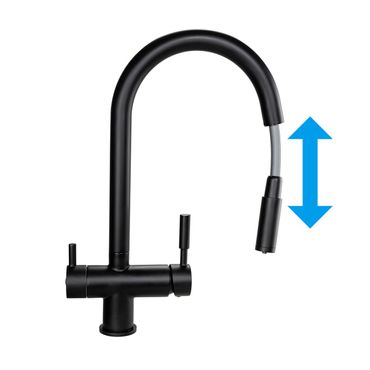 NAOMI FULL BLACK 3 Wege Wasserhahn mit einer echten ausziehbaren Brause kompatibel mit Wasserfiltern aller Art. - Photo preview 2