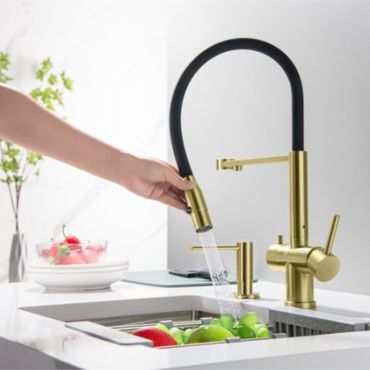 3-Wege-Armatur mit flexibler Brause TUSAR in Edelstahloptik oder FULL BLACK MATT - Photo preview 2