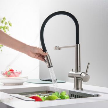 3-Wege-Armatur mit flexibler Brause TUSAR in Edelstahloptik oder FULL BLACK MATT - Photo preview 4