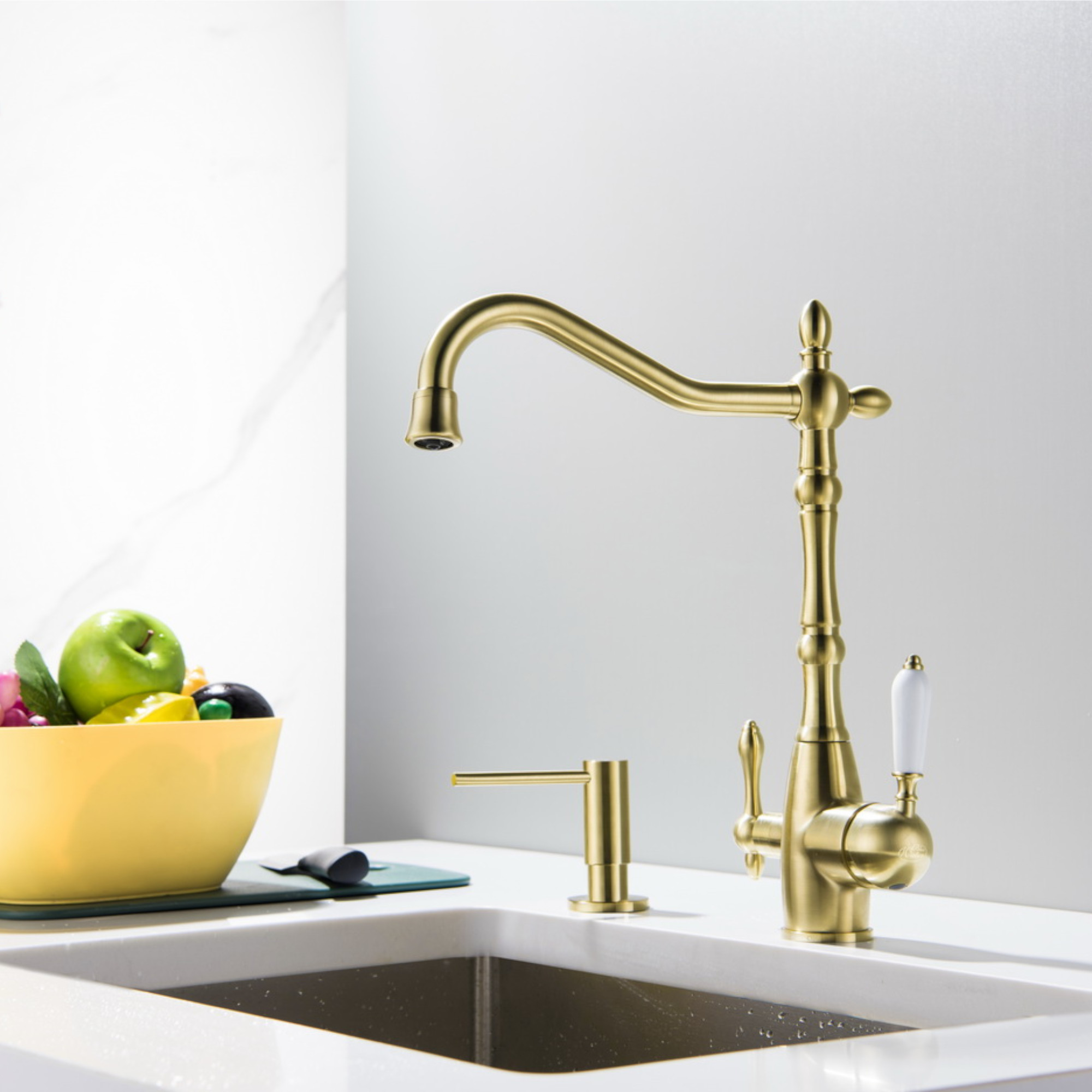 SAXO 3 Wege Wasserhahn im Landhausstil, Chrom, Gold, Antik Messing - Photo 3