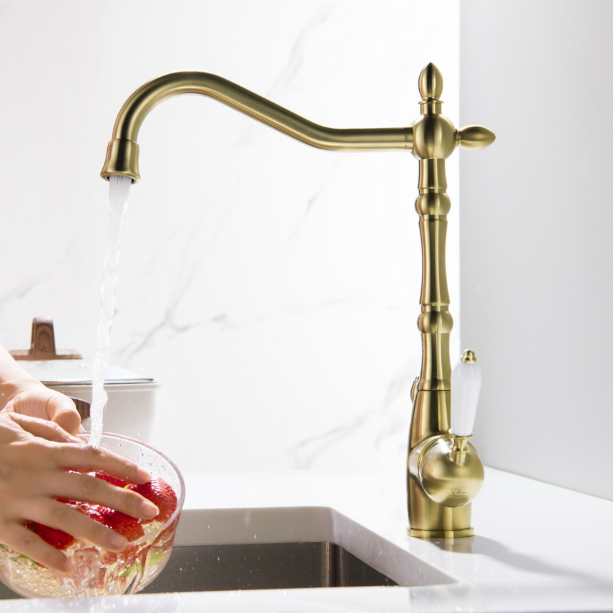 SAXO 3 Wege Wasserhahn im Landhausstil, Chrom, Gold, Antik Messing - Photo 4