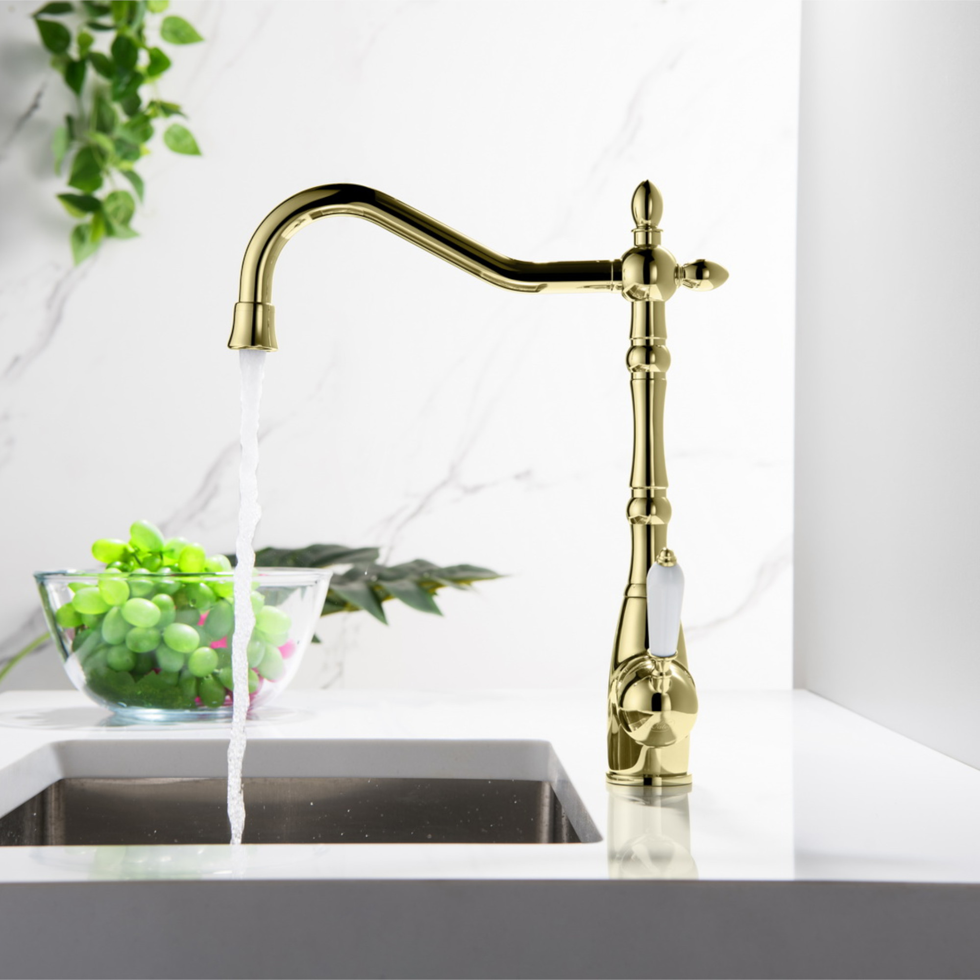 SAXO 3 Wege Wasserhahn im Landhausstil, Chrom, Gold, Antik Messing - Photo 6