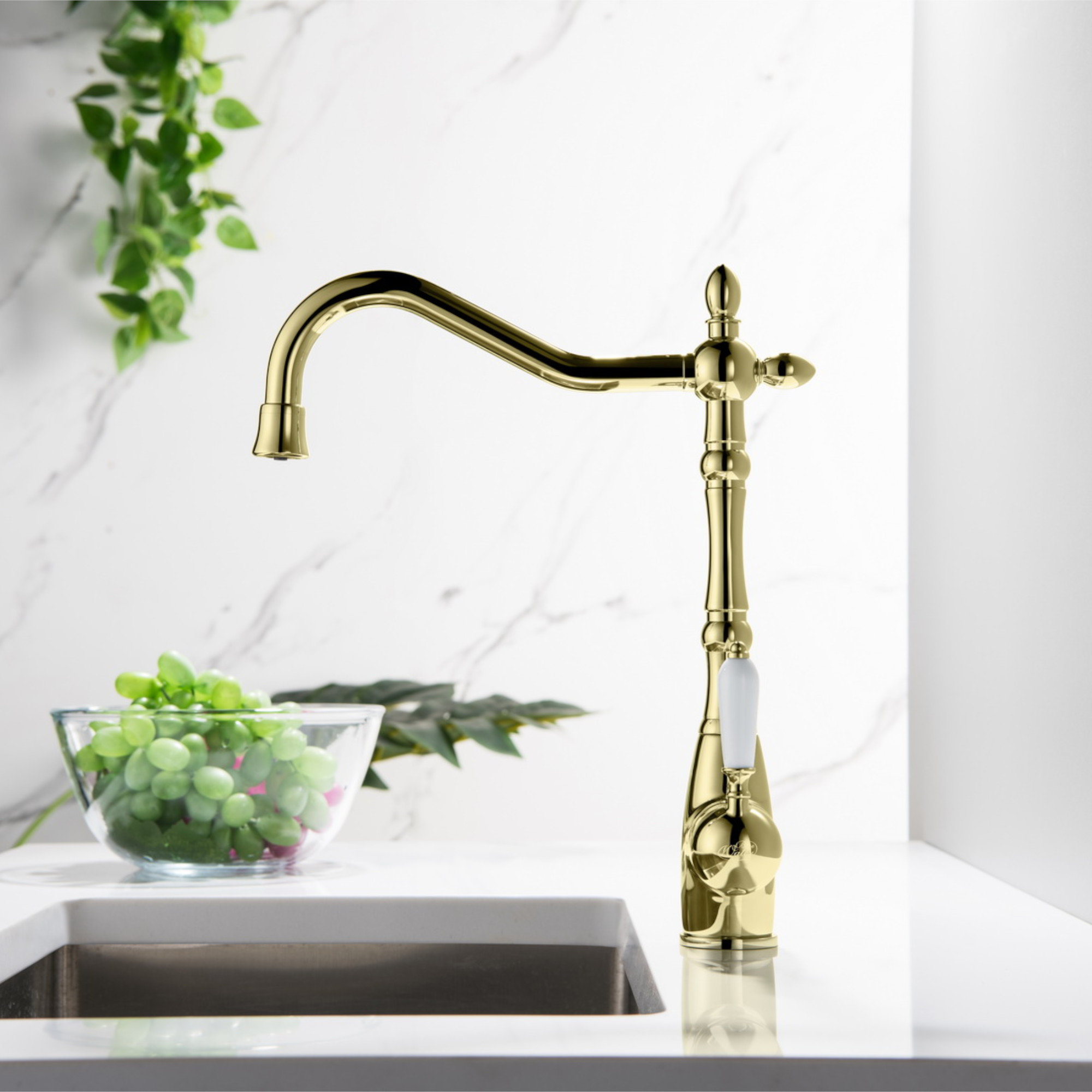 SAXO 3 Wege Wasserhahn im Landhausstil, Chrom, Gold, Antik Messing - Photo 7