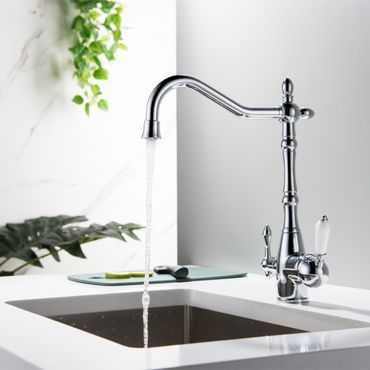 SAXO 3 Wege Wasserhahn im Landhausstil, Chrom, Gold, Antik Messing - Photo preview 2