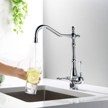 SAXO 3 Wege Wasserhahn im Landhausstil, Chrom, Gold, Antik Messing - Photo preview 3