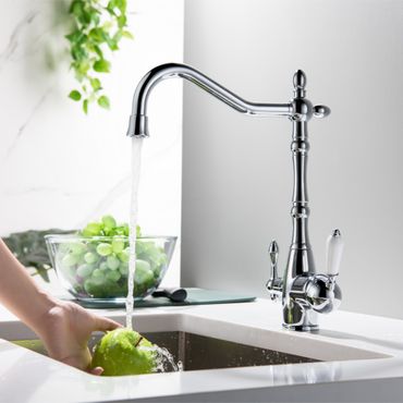 SAXO 3 Wege Wasserhahn im Landhausstil, Chrom, Gold, Antik Messing - Photo preview 5