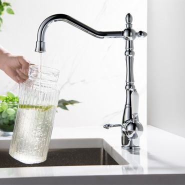 SAXO 3 Wege Wasserhahn im Landhausstil, Chrom, Gold, Antik Messing - Photo preview 7