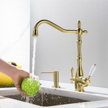 SAXO 3 Wege Wasserhahn im Landhausstil, Chrom, Gold, Antik Messing - Photo preview 2