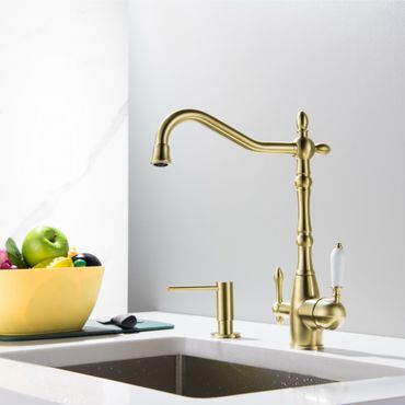 SAXO 3 Wege Wasserhahn im Landhausstil, Chrom, Gold, Antik Messing - Photo preview 3