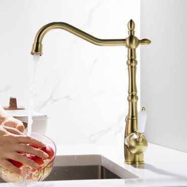 SAXO 3 Wege Wasserhahn im Landhausstil, Chrom, Gold, Antik Messing - Photo preview 4