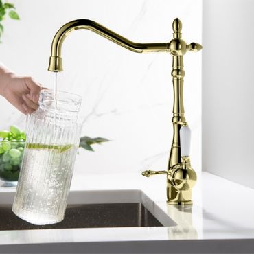 SAXO 3 Wege Wasserhahn im Landhausstil, Chrom, Gold, Antik Messing - Photo preview 4