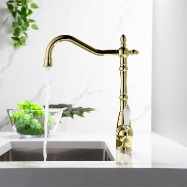 SAXO 3 Wege Wasserhahn im Landhausstil, Chrom, Gold, Antik Messing - Photo preview 6