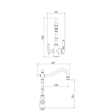 SAXO 3 Wege Wasserhahn im Landhausstil, Chrom, Gold, Antik Messing - Photo preview 1