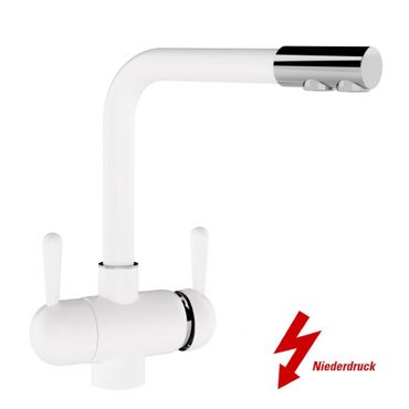 Designer Drei-Wege-Wasserhahn GM L-Auslauf weiss (NIEDERDRUCK)