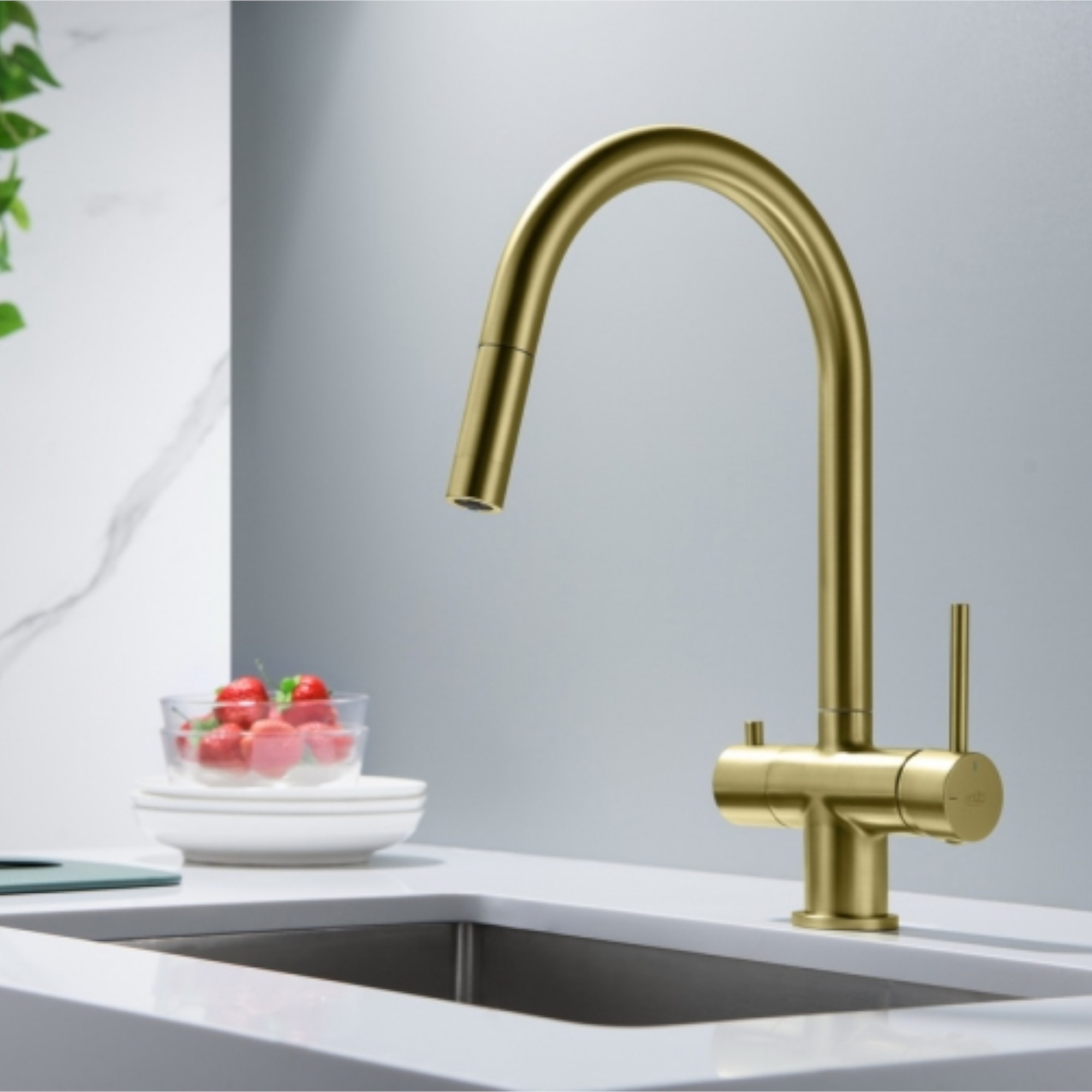 CYRUS Drei-Wege-Wasserhahn mit ausziehbarer Brause, Chrom, Gold, Antik Messing, Edelstahl Optik, Schwarz Matt - Photo 8