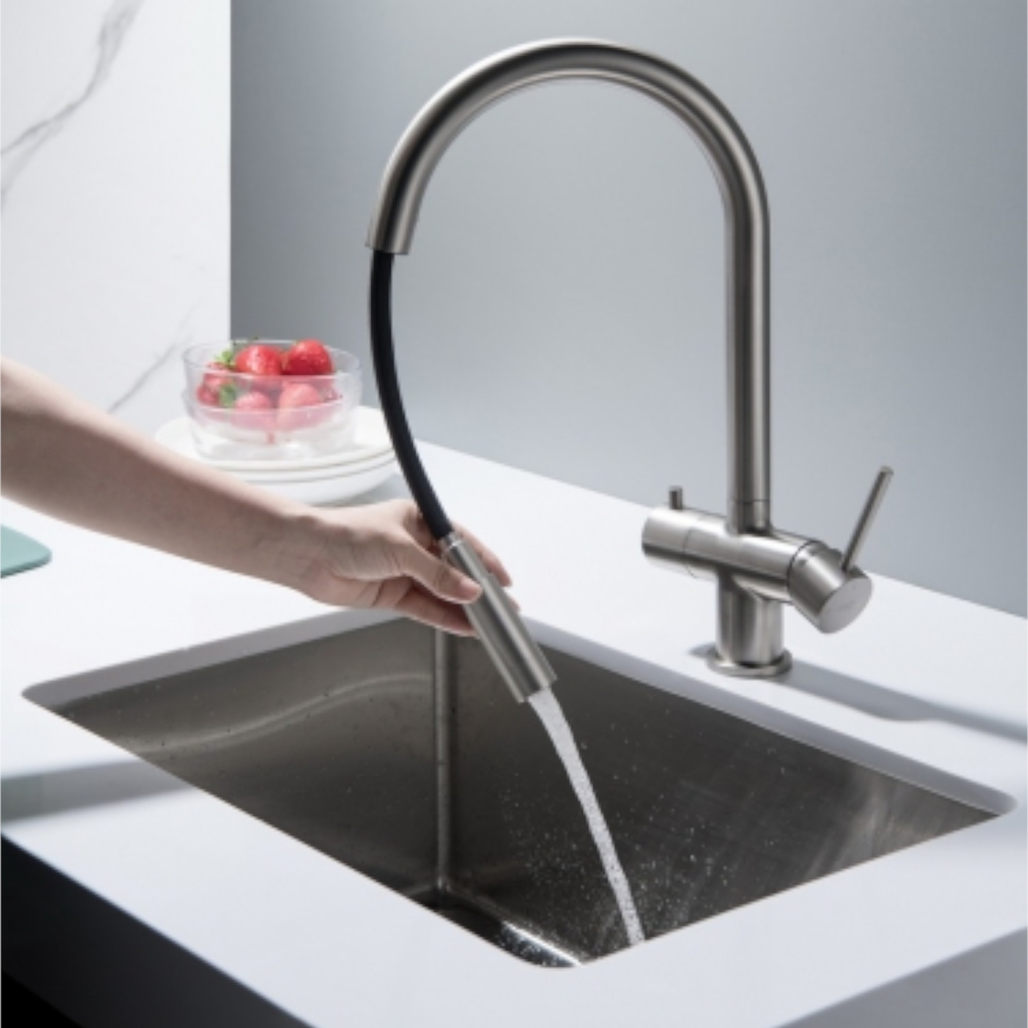 CYRUS Drei-Wege-Wasserhahn mit ausziehbarer Brause, Chrom, Gold, Antik Messing, Edelstahl Optik, Schwarz Matt - Photo 7