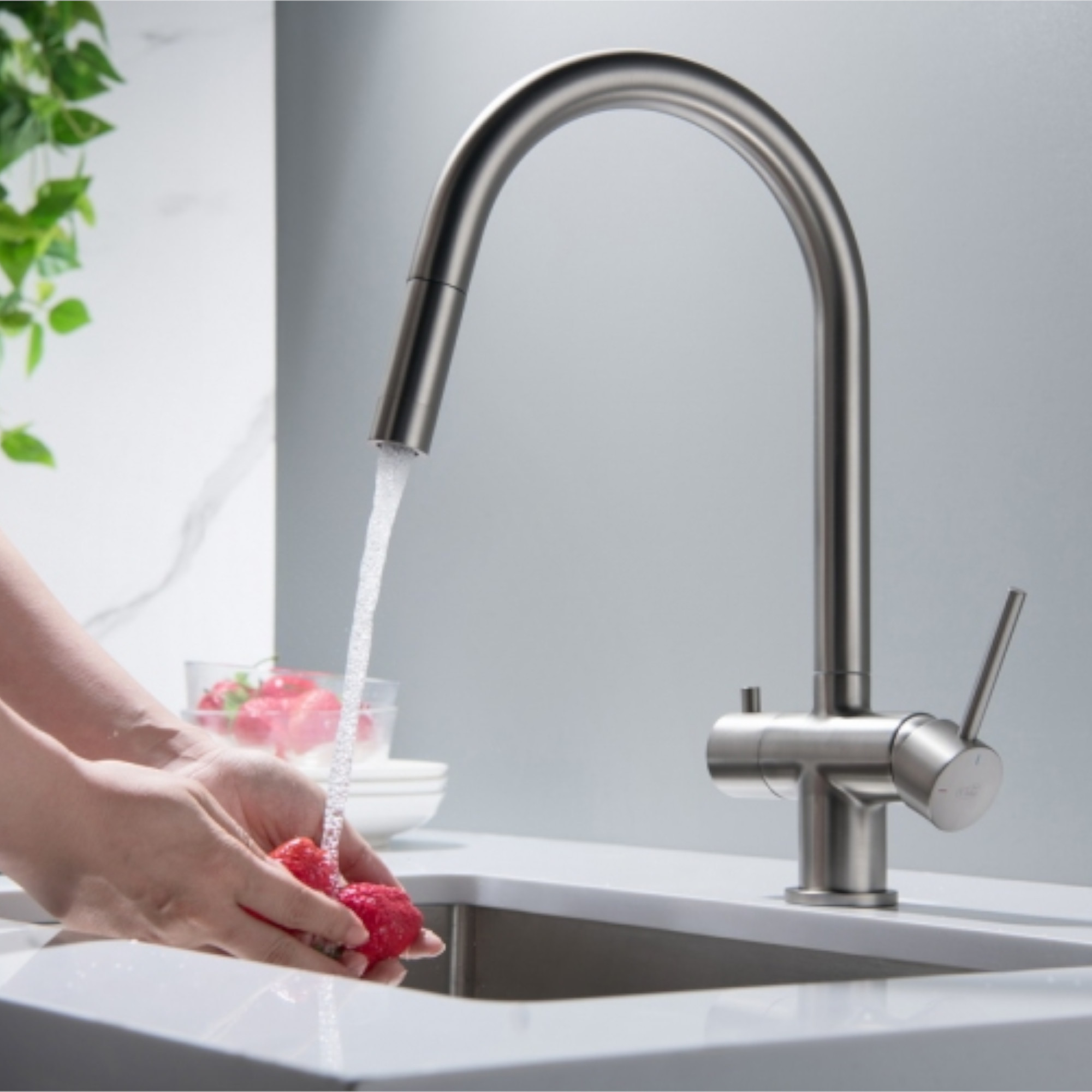 CYRUS Drei-Wege-Wasserhahn mit ausziehbarer Brause, Chrom, Gold, Antik Messing, Edelstahl Optik, Schwarz Matt - Photo 8