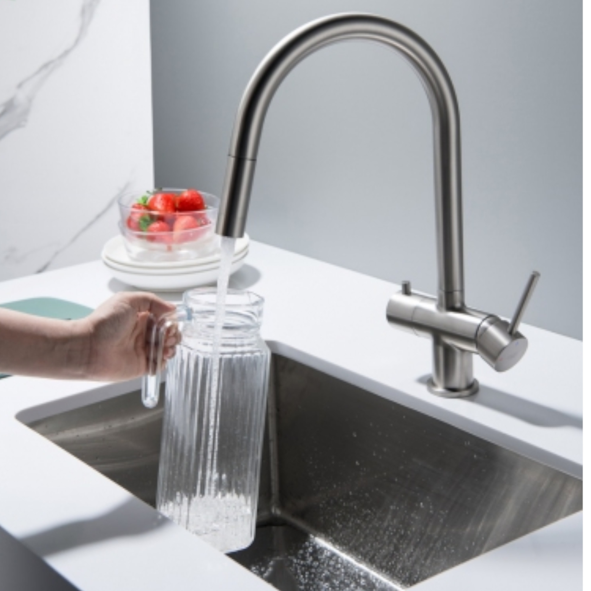 CYRUS Drei-Wege-Wasserhahn mit ausziehbarer Brause, Chrom, Gold, Antik Messing, Edelstahl Optik, Schwarz Matt - Photo 3