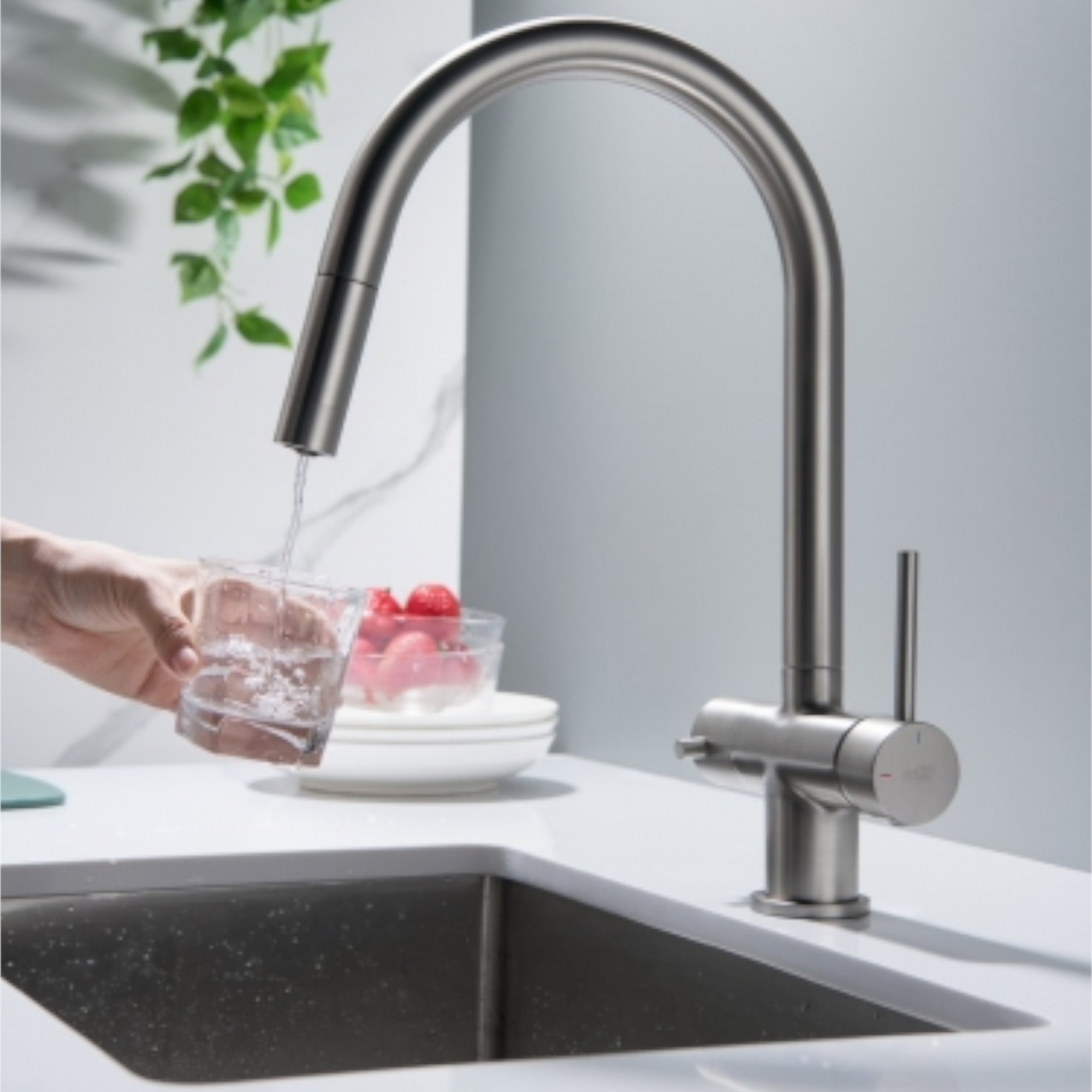 CYRUS Drei-Wege-Wasserhahn mit ausziehbarer Brause, Chrom, Gold, Antik Messing, Edelstahl Optik, Schwarz Matt - Photo 5