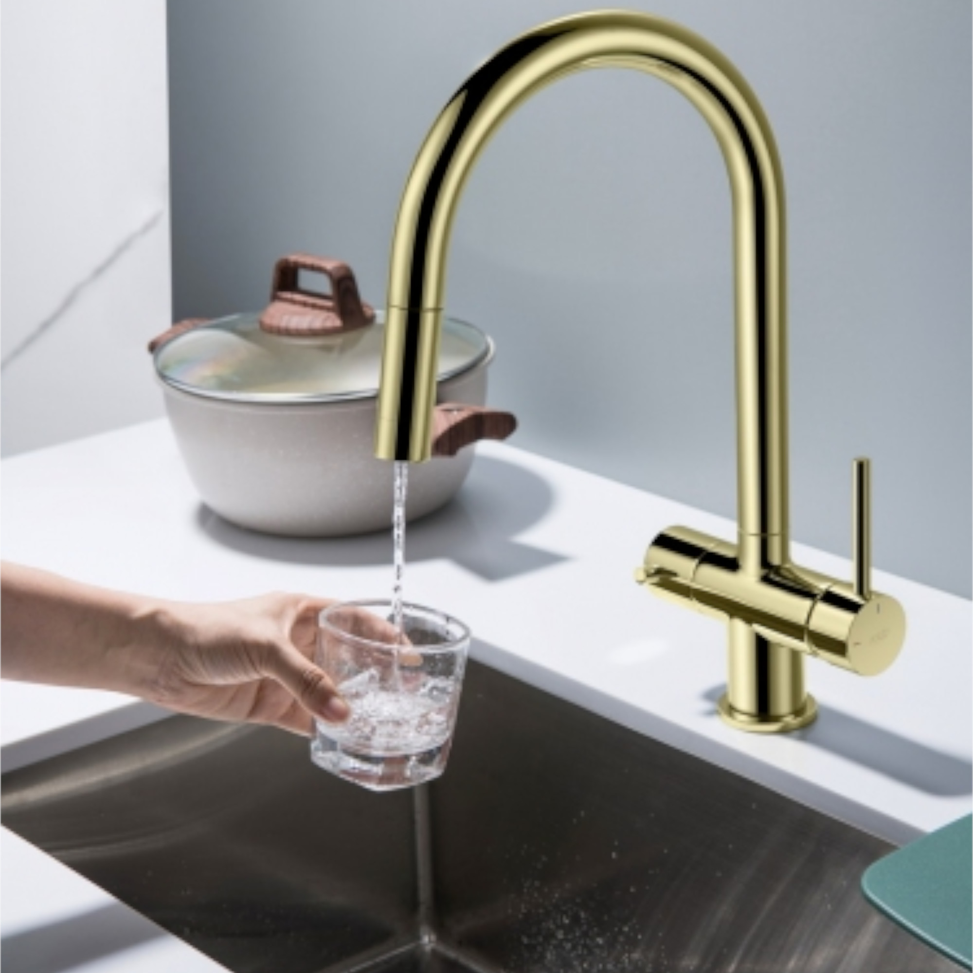 CYRUS Drei-Wege-Wasserhahn mit ausziehbarer Brause, Chrom, Gold, Antik Messing, Edelstahl Optik, Schwarz Matt - Photo 4