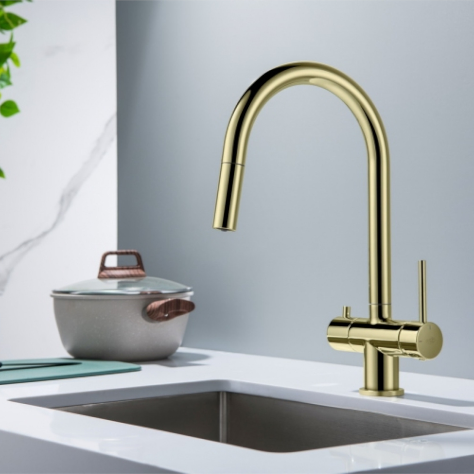 CYRUS Drei-Wege-Wasserhahn mit ausziehbarer Brause, Chrom, Gold, Antik Messing, Edelstahl Optik, Schwarz Matt - Photo 6