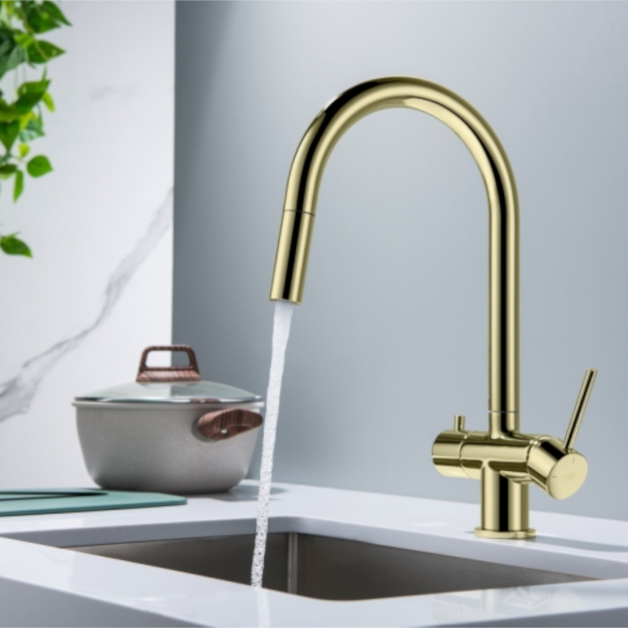 CYRUS Drei-Wege-Wasserhahn mit ausziehbarer Brause, Chrom, Gold, Antik Messing, Edelstahl Optik, Schwarz Matt - Photo 7
