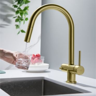 CYRUS Drei-Wege-Wasserhahn mit ausziehbarer Brause, Chrom, Gold, Antik Messing, Edelstahl Optik, Schwarz Matt - Photo preview 6