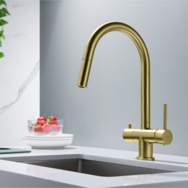 CYRUS Drei-Wege-Wasserhahn mit ausziehbarer Brause, Chrom, Gold, Antik Messing, Edelstahl Optik, Schwarz Matt - Photo preview 8