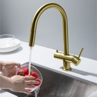 CYRUS Drei-Wege-Wasserhahn mit ausziehbarer Brause, Chrom, Gold, Antik Messing, Edelstahl Optik, Schwarz Matt - Photo preview 9