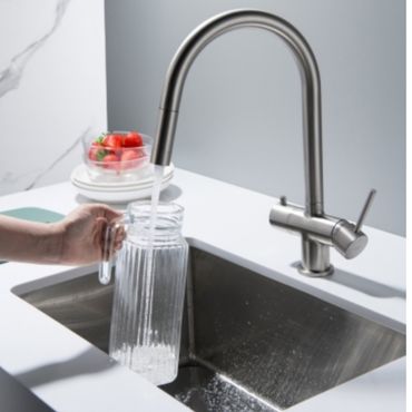 CYRUS Drei-Wege-Wasserhahn mit ausziehbarer Brause, Chrom, Gold, Antik Messing, Edelstahl Optik, Schwarz Matt - Photo preview 3