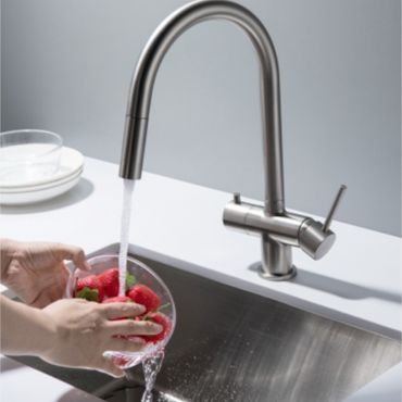 CYRUS Drei-Wege-Wasserhahn mit ausziehbarer Brause, Chrom, Gold, Antik Messing, Edelstahl Optik, Schwarz Matt - Photo preview 9