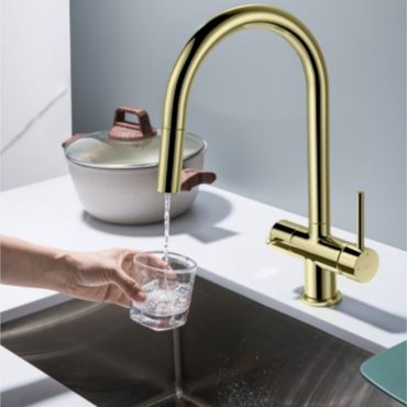 CYRUS Drei-Wege-Wasserhahn mit ausziehbarer Brause, Chrom, Gold, Antik Messing, Edelstahl Optik, Schwarz Matt - Photo preview 4