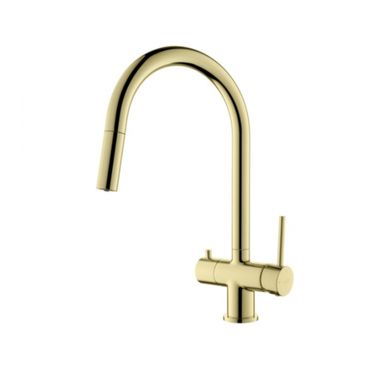 CYRUS Drei-Wege-Wasserhahn mit ausziehbarer Brause, Chrom, Gold, Antik Messing, Edelstahl Optik, Schwarz Matt - Photo preview 0