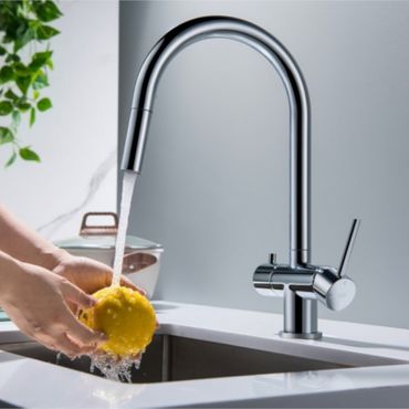 CYRUS Drei-Wege-Wasserhahn mit ausziehbarer Brause, Chrom, Gold, Antik Messing, Edelstahl Optik, Schwarz Matt - Photo preview 9